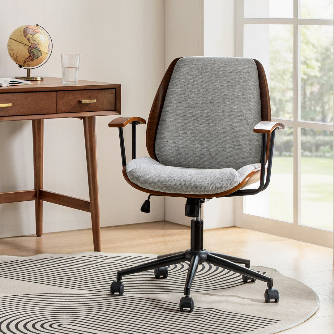 Corrigan Studio Luis 62.8cm W Modern Polyester Swivel Office Chair Grey 95.9cm H X 62.9cm W X 58.4cm D