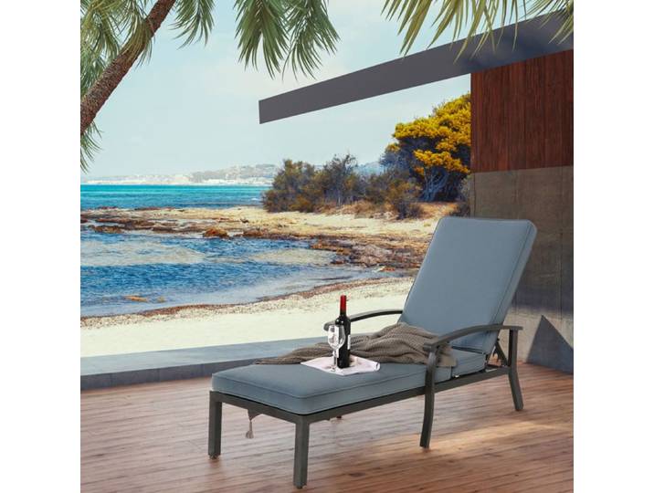 Chaise Longue de Jardin en Aluminium Transat de Piscine Réglable avec Coussin Confortable Mobilier Extérieur Résistant Bleu