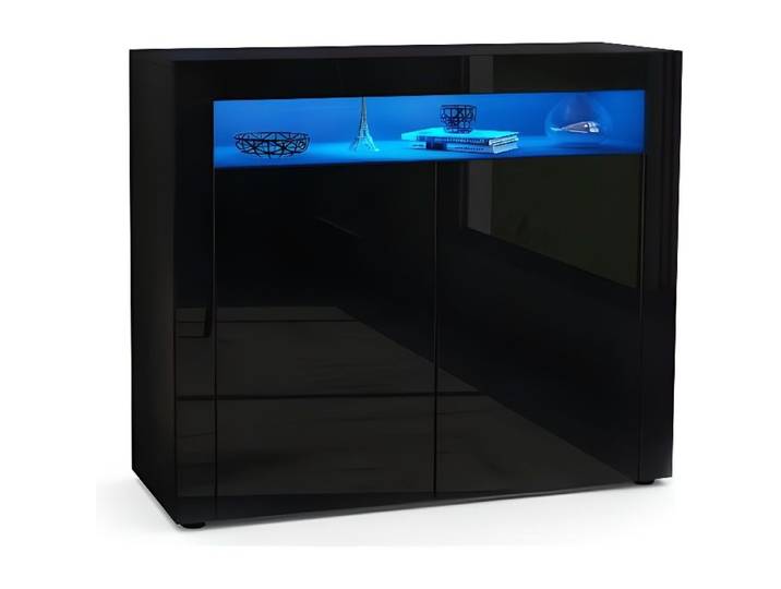 Vladon Commode buffet Valencia en Noir mat - Noir haute brillance - Noir haute brillance