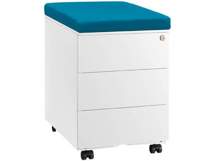 Caisson mobile métal 3 tiroirs blanc avec coussin turquoise - Caissons mobiles - Bruneau