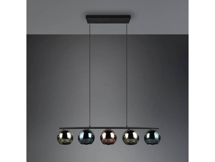 Reality Leuchten Glas Hängelampe Sheldon, dimmbar, schwarz, für Wohn- / Esszimmer, Metall, Pendelleuchte