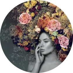 Glasbild WOMAN & FLOWERS II (D 30 cm) - bunt - D 30 cm