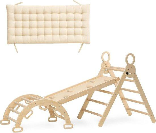 Deryan Klimdriehoek met Arch - Houten Speeltoestel voor Motorische Ontwikkeling - Inclusief Kussen - Hoogte: 90 cm - Houtkleur