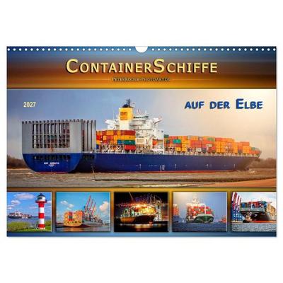 Containerschiffe auf der Elbe (Wandkalender 2027 DIN A3 quer), CALVENDO Monatskalender