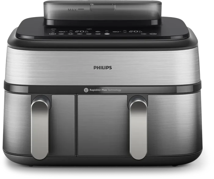 Philips 5000 Serie Heißluftfritteuse mit Doppelkorb und Dampfgarfunktion, 9 l, NA555/00