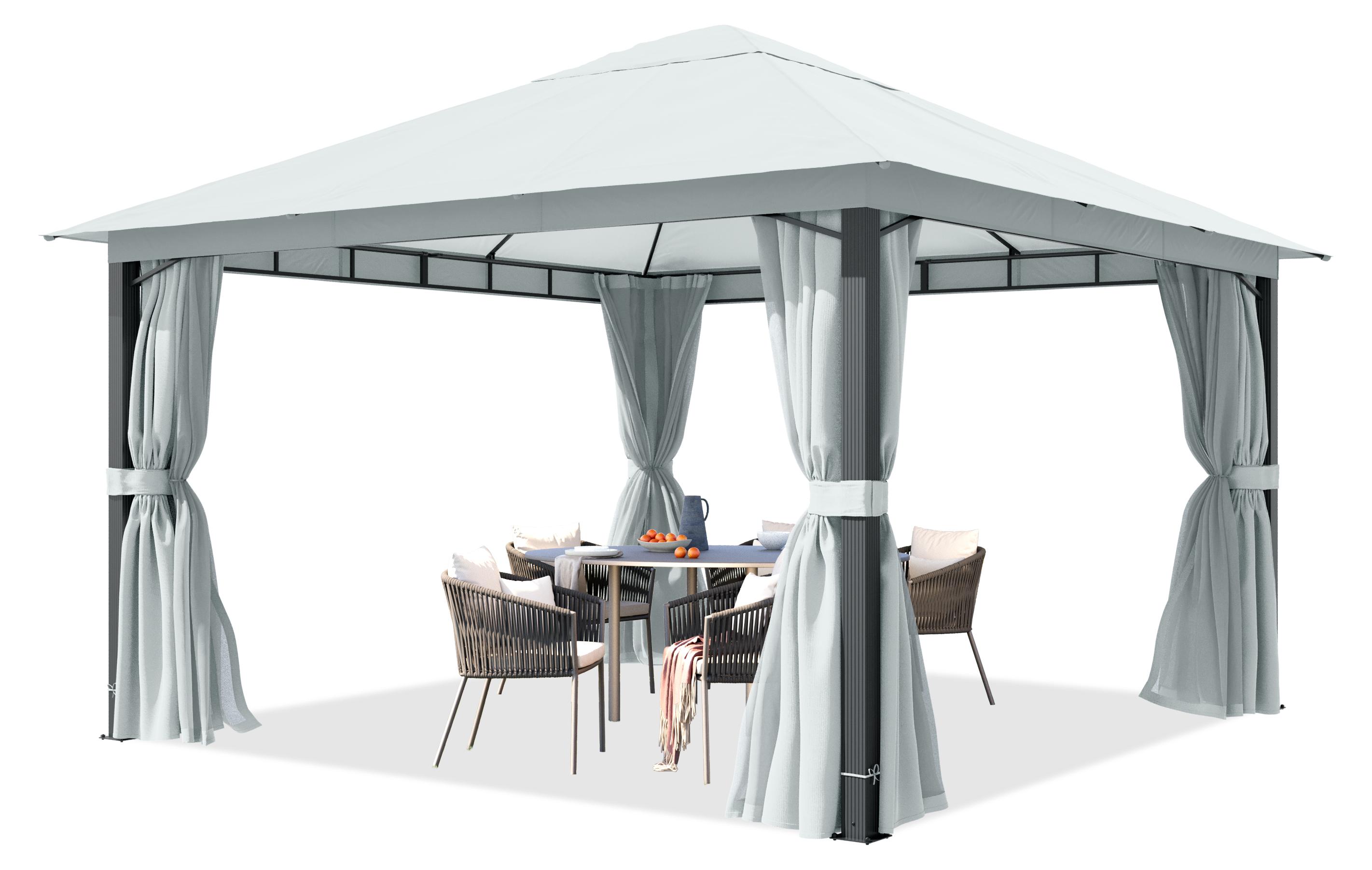 TOOLPORT Gartenpavillon 4x4 m ca. 220g/m² Dachplane Pavillon mit 4 Seitenteilen und 4 Moskitonetzen - grau