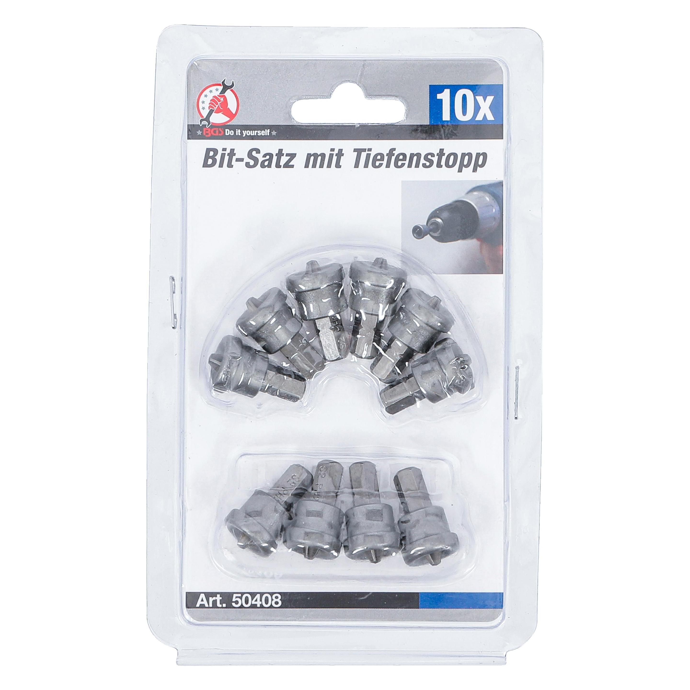 BGS Bit-Satz mit Tiefenstopp für Gipskartonplatten 6,3 mm (1/4") Kreuzschlitz PH2 10-tlg. (50408)