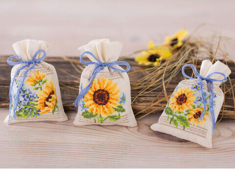Geschenk- und Kräutersäckchen "Sonnenblumen", 3er-Set
