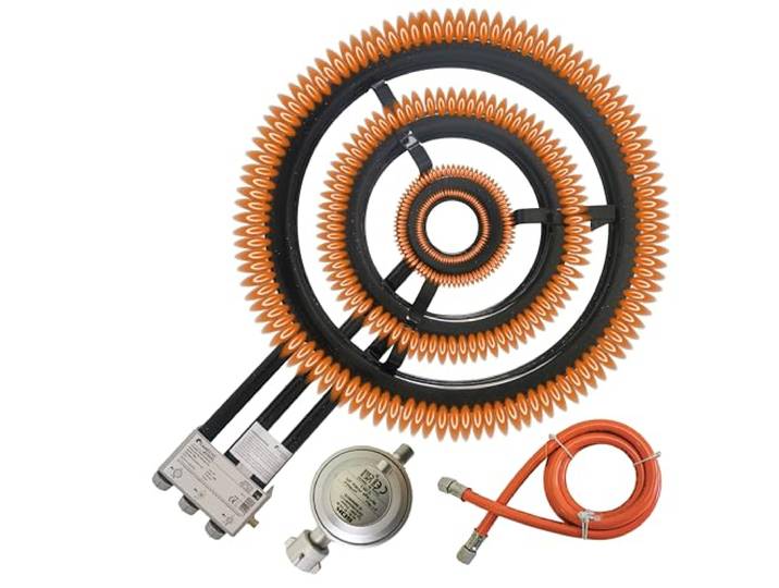 60 cm Gasbrenner für Paella & Grill, 3 Edelstahl-Flammenringe, 30 kW Leistung , Für 30–100 cm Pfannen Propan,Butan und Naturgas Outdoor geeignet.