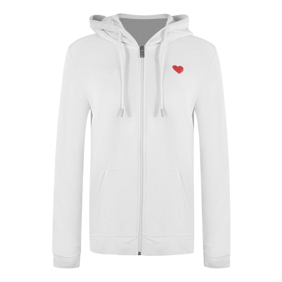 Love Moschino Small Red Heart Logo Zip White Hoodie