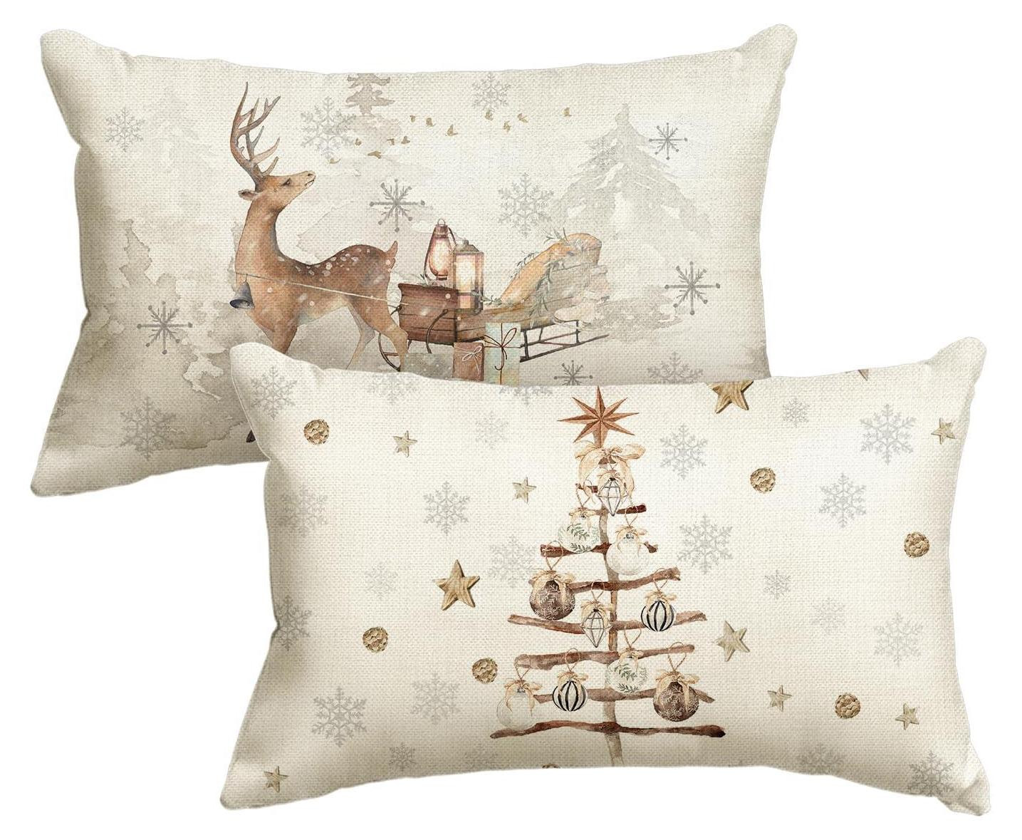 Artoid Mode Kussensloop set van 2 stuks met kerstmotieven in beige, 30 x 50 cm, polyester