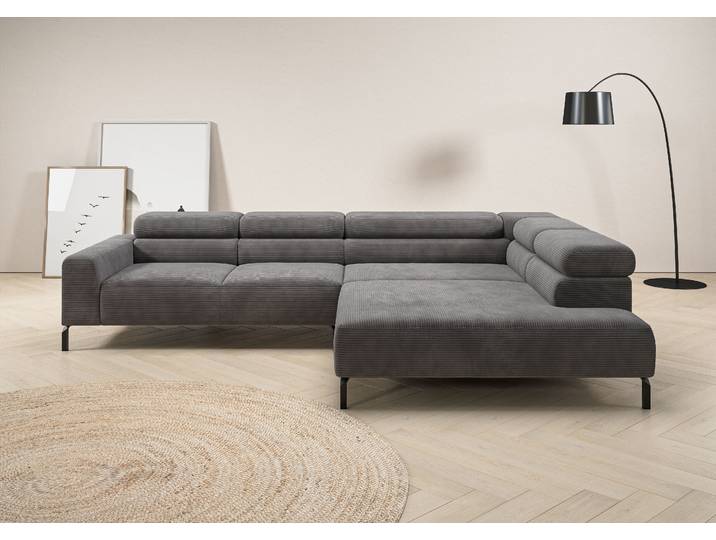 Ecksofa, Dunkelgrau, 312x219 cm, Cord, Kopfteilverstellung, Modern