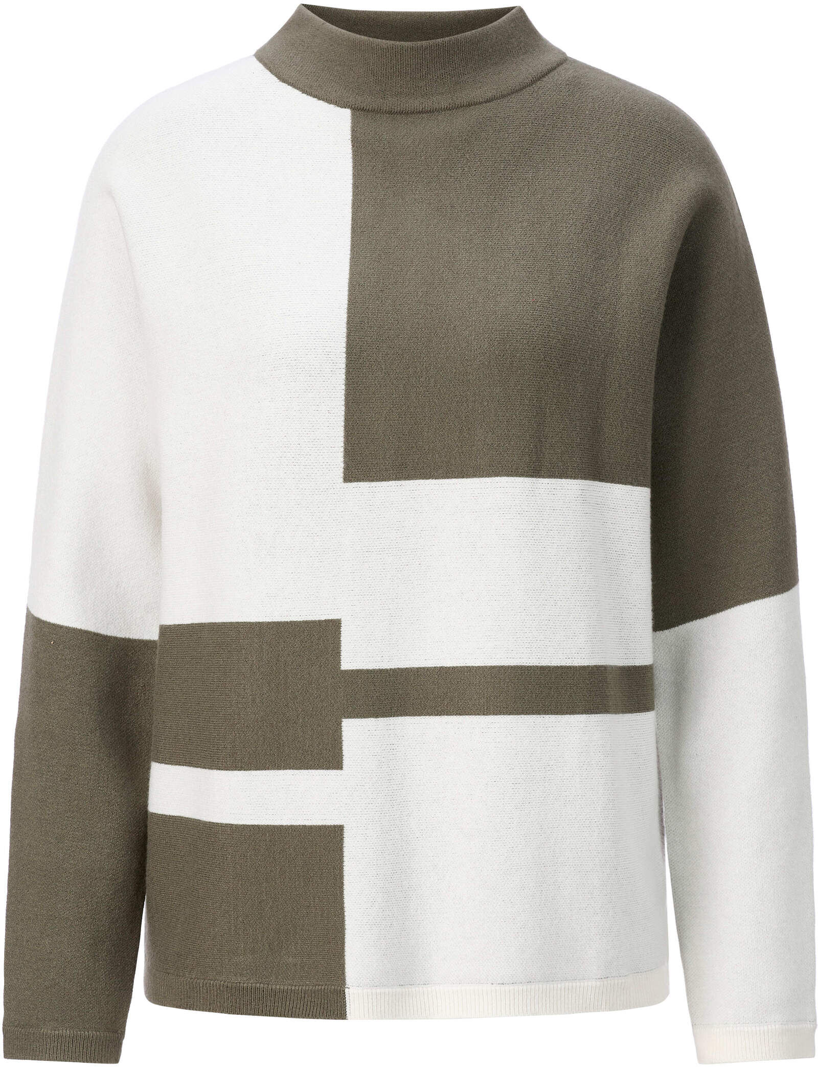 Longpullover CREATION L "Jacquard-Pullover Jacquard-Pullover, Rückenteil einfarbig", Damen, Gr. 36, braun (khaki, ecru, gemustert), Modisch, Pullover Longpullover