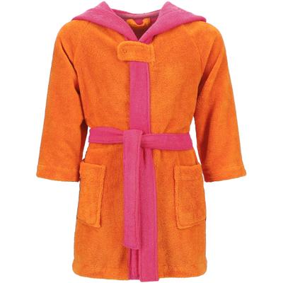 Kinderbademantel VOSSEN "Bixie, ideal für Sauna & Spa, Hotelbademantel, Morgenmantel" Gr. 134, orange (electric orange, prim rose), L:88cm, Baumwoll-Mix, Hausmäntel, Doubleface-Look