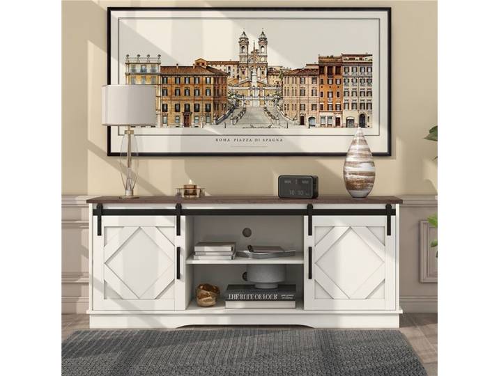TV stand 150x40x60 cm 2 vantaux coulissants classiques table basse rangement ajustable séjour design campagne chic