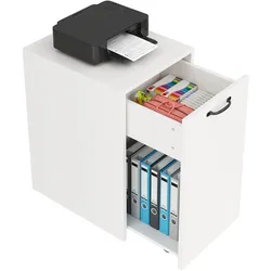 Merax Rollcontainer 35x40x70 cm mit Rollen, mobiler Aktenschrank mit Schublade & offenem Fach, Bürocontainer Weiß für Homeoffice
