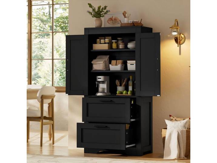 Buffet de cuisine style grange 2 tiroirs noir