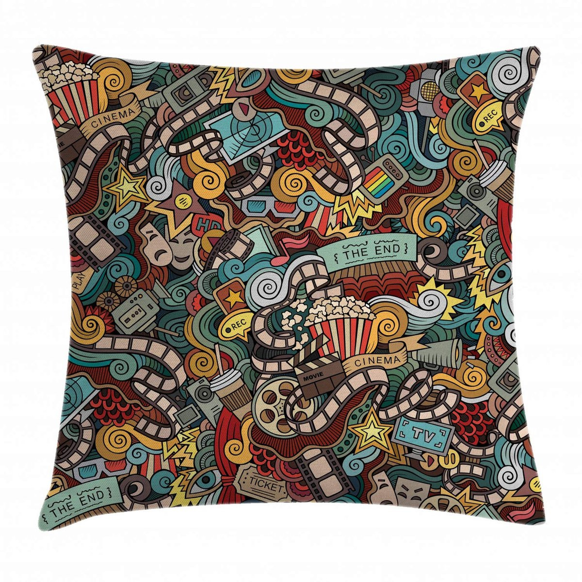 ABAKUHAUS Gekritzel kussenhoes - Decoratieve kussenhoes met rits - Rubin Teal - 60 x 60 cm