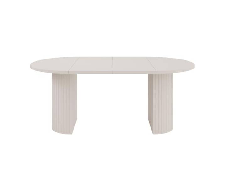 BEAUTY SOFA Esstisch Orion ausziehbar 100–188 cm, runder Esstisch mit 2 Einlegeplatten, oval ausziehbar, geriffelte Tischbeine, moderner Esszimmertisch für Küche und Wohnzimmer, Sandbeige