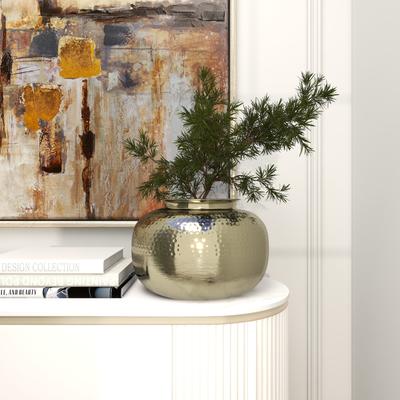 ARCILLA ELEMENTAL Gold Aluminum Metal Brushed Decorative Vase with Hammered Top