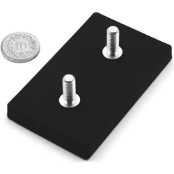 3x Supermagnete, Magnet, Magnetsystem rechteckig gummiert mit Innengewinde (1x)