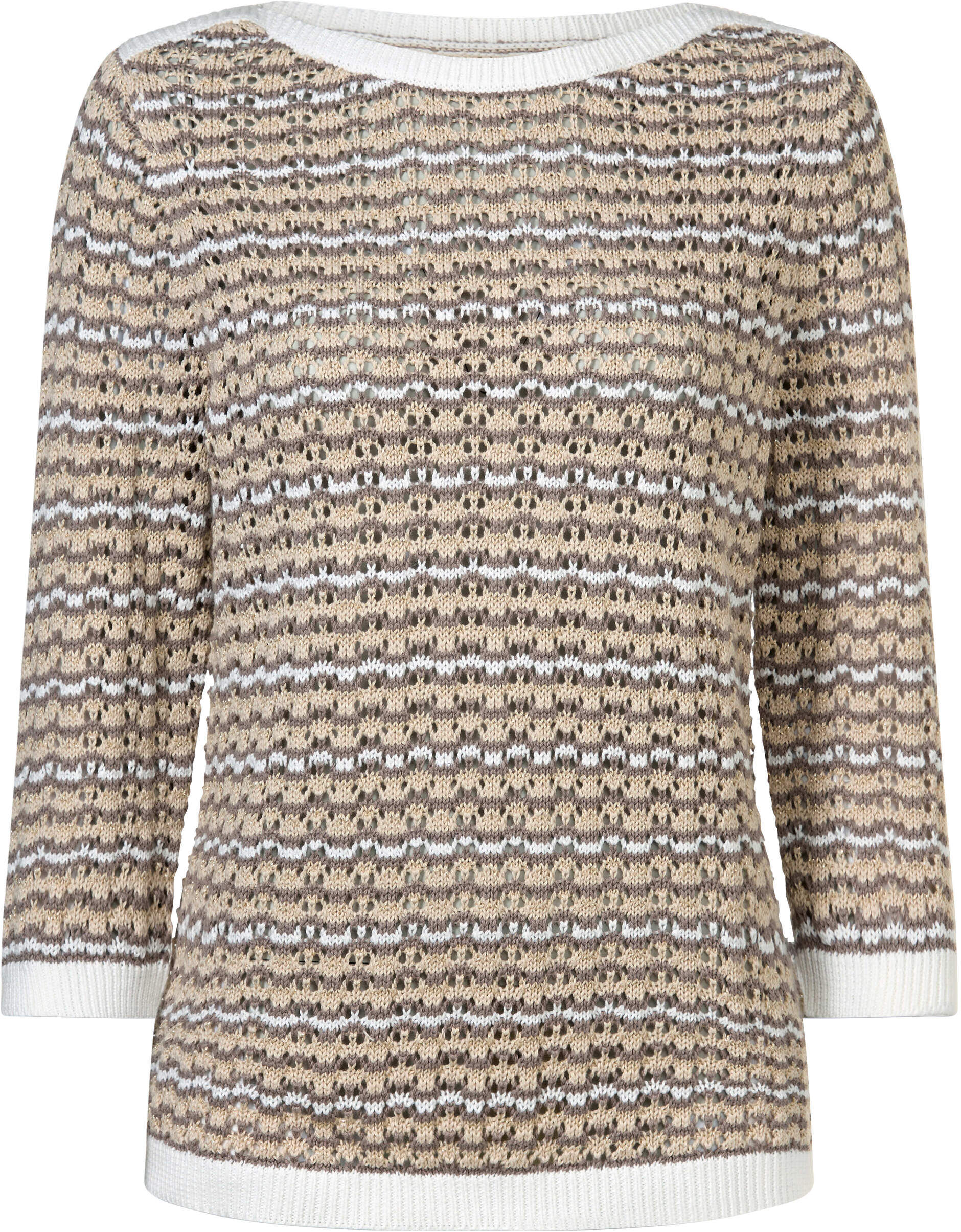 Strickpullover WITT "Strickpullover Strickpullover", Damen, Gr. 54, beige (taupe, sand, gemustert), Strick, , Modisch, U-Boot-Ausschnitt, Pullover Strickpullover