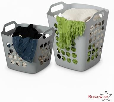 Basicwise Set of 2 Ventilated Laundry Hampers with Handles, Large & Small
