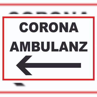 HB-Druck Corona Ambulanz Pfeil links Schild A6 (105x148mm)