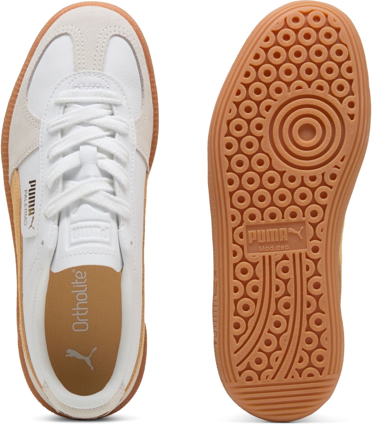 Sneaker PUMA "PALERMO LTH", Damen, Gr. 46, Synthetik, weiss (puma weiß, almost apricot), Leder, mehrfarbig, Schuhe Sneaker puma weiß, almost apricot 46, Synthetik