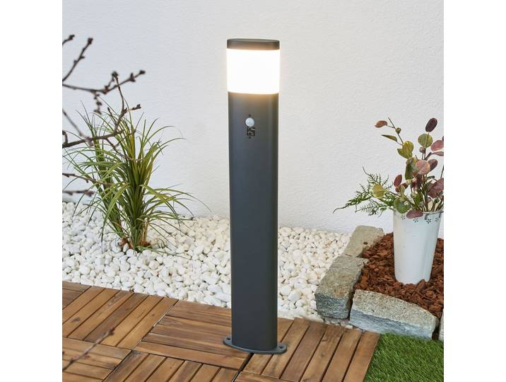 Bornes lumineuses LED Obri, 80 cm, anthracite, capteur - Lindby - Terrasse - Moderne - Métal - À ampoule unique