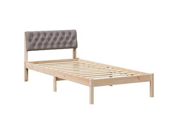 PUGYNBK Bettgestell aus Kiefernholz, 90 x 190 cm, Taupe Kopfteil aus Polyester, Wandmontage, solide Beine, zeitgemäßer Stil, einfache Reinigung