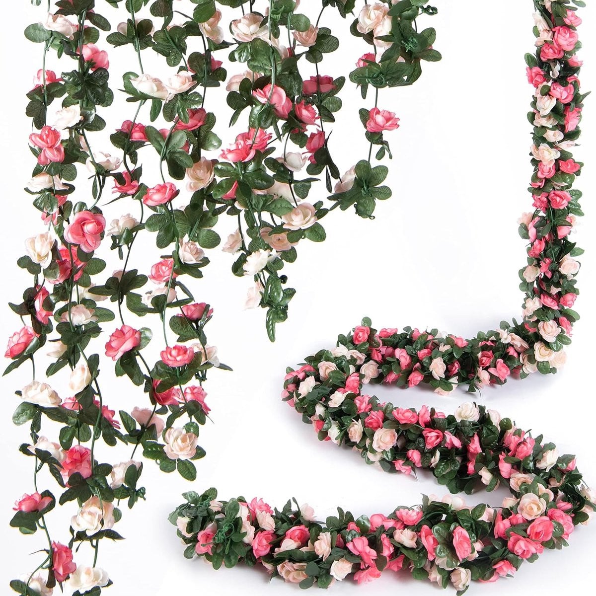 Set van 2 stuks kunstmatige klimop slingers met roze rozen