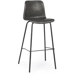 Barhocker Kyra 2er-Set aus Kunstleder, modern, anthrazit-schwarz, gepolstert, Metallgestell