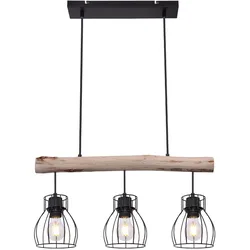 Pendelleuchte Hängeleuchte Esszimmerleuchte Deckenleuchte Wohnzimmerlampe, Holz Balken, Rustikal Vintage Retro, 3-Flammig, L 60 cm