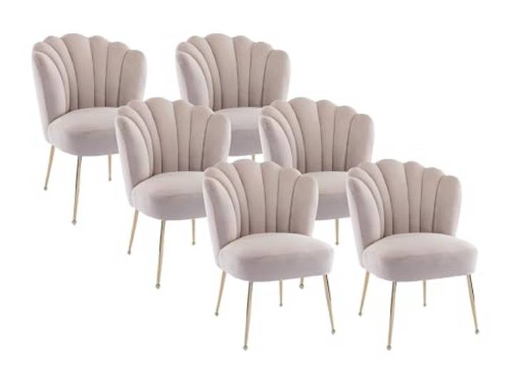 Vente-unique - Stuhl 6er-Set Ruty - Samt Beige Art Déco Stil Beige Samt, Stoff