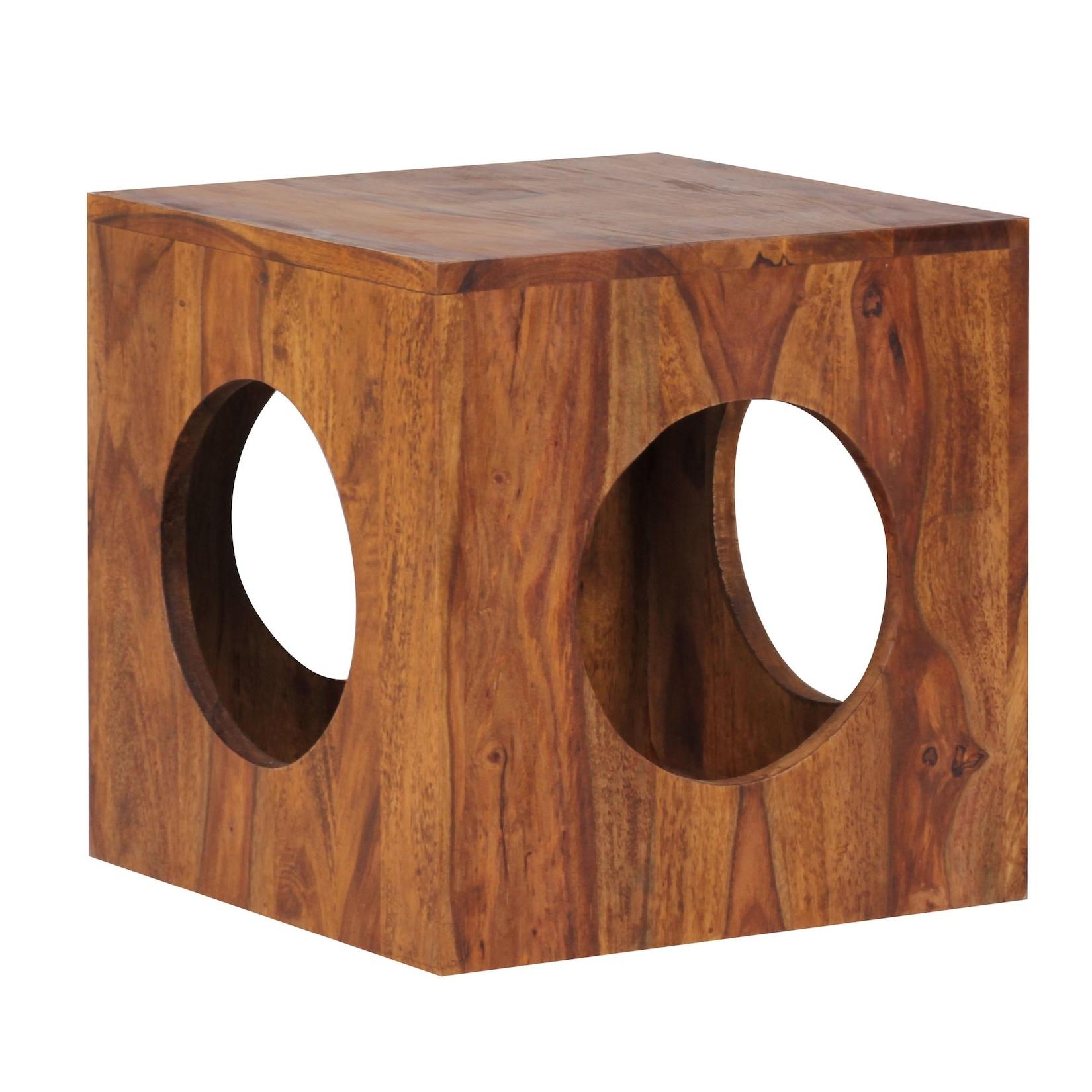 KADIMA DESIGN Quadratischer Beistelltisch aus Sheesham-Holz mit Cube-Design, vielseitige Platzierung, Stauraummöglichkeiten, handgefertigt