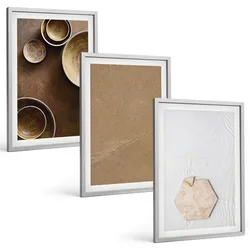 BILDER SET 3er Set - 40x60 cm Silberner Rahmen - Minimalistische Texturen und Farben