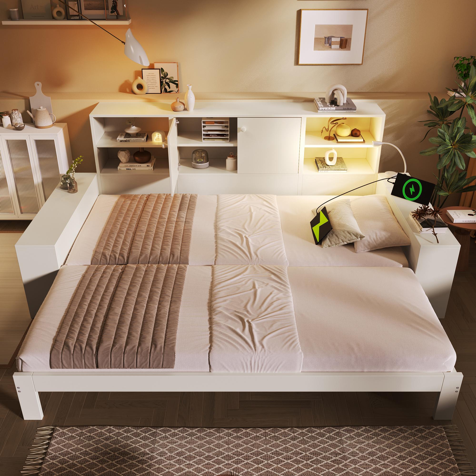 Stauraumbett 90x200 cm Weiß - Tagesbett mit Ausziehbett