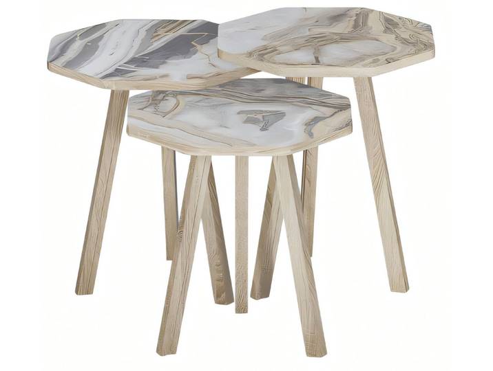JVmoebel Couchtisch Grauer Holz-Couchtisch mit elegantem Design und robuster Struktur (Set, Couchtisch, Couchtisch 2, Couchtisch 3), Made in Europe