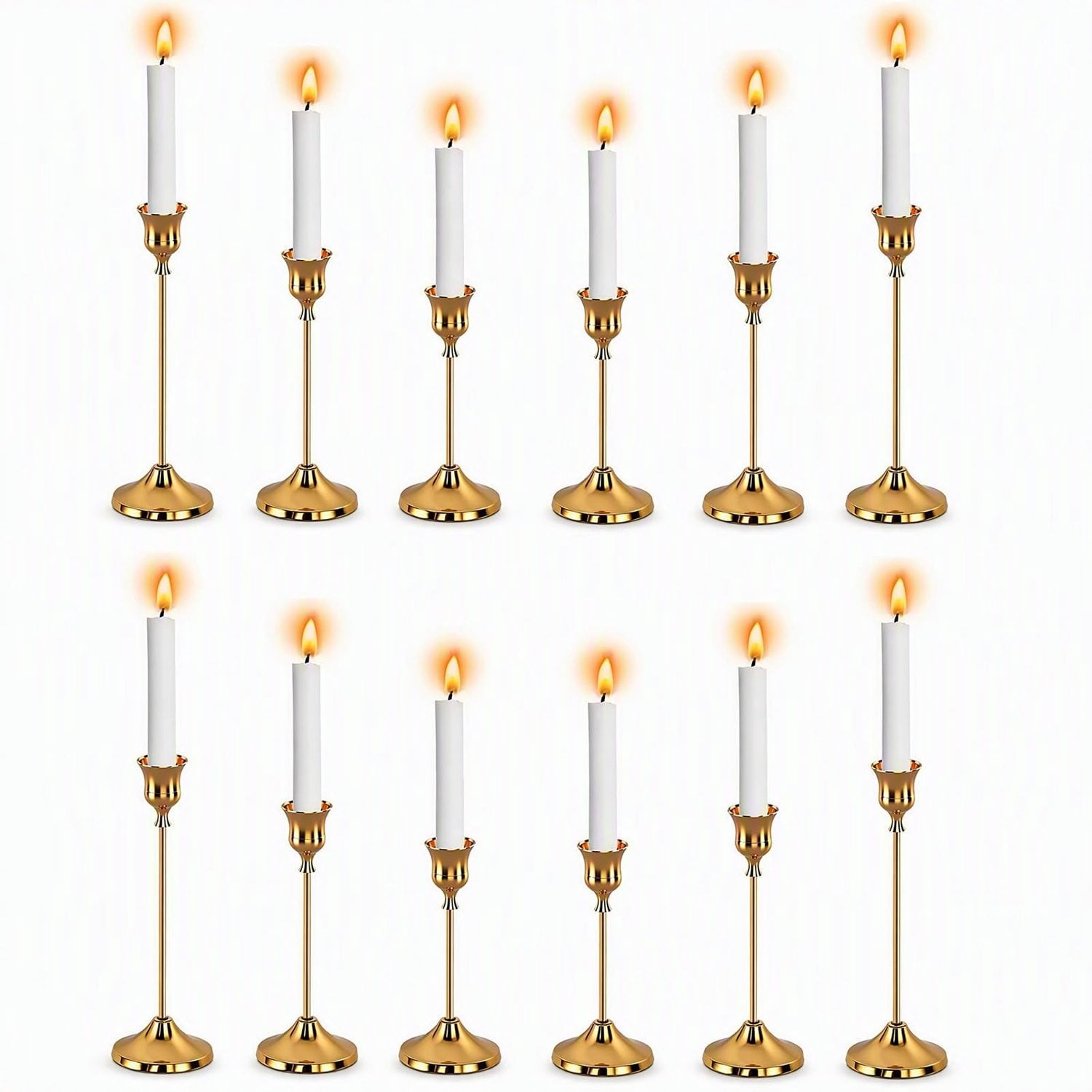 Set van 12 Gouden Retro Kandelaars voor Pilaarkaarsen
