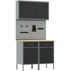 vidaXL 5-tlg. Werkstattschrank-Set mit Stecktafel Schwarz MDF Metall
