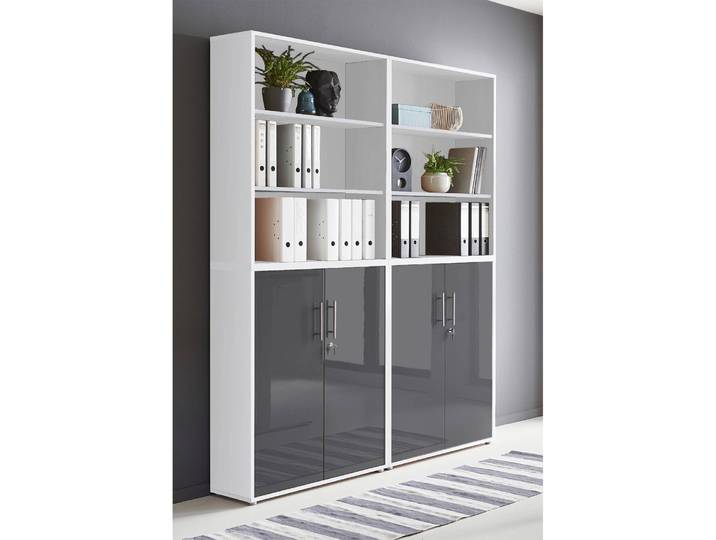Schrankwand 4-teilig Typ A 85 x 114 x 33cm Weiß/Weiß/Hochglanz Anthrazit