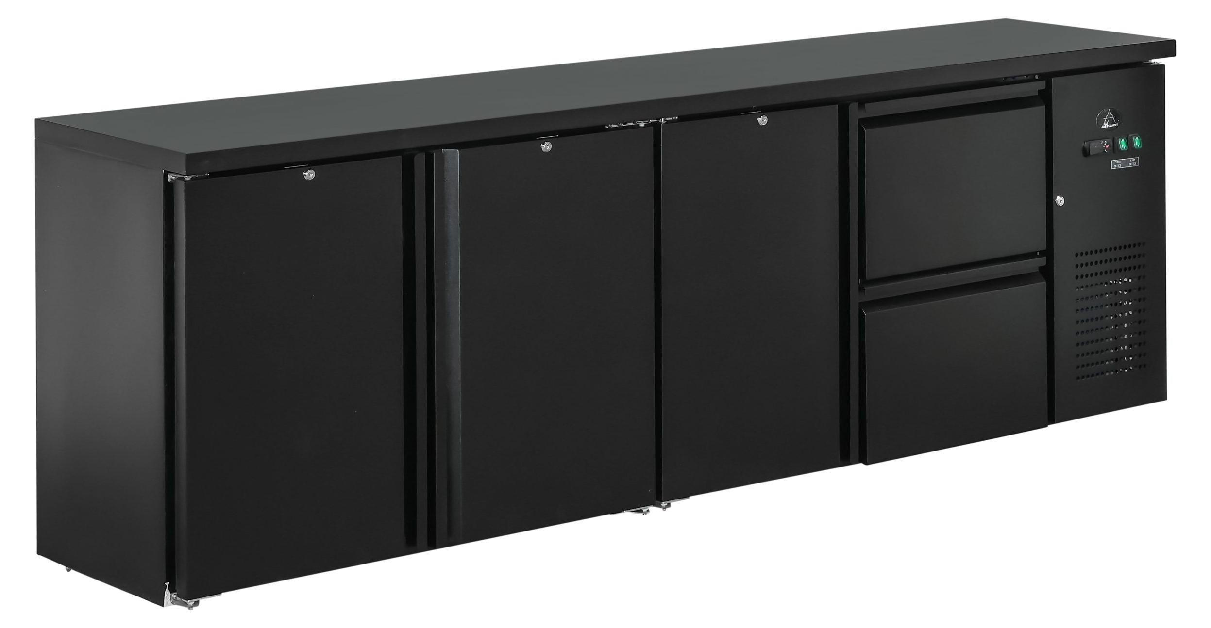 Gastro Barkühler | Barkühlschrank | Flaschenkühltisch | Schwarz | 3 Türen / 2 Schubladen | 600 Liter | +2 bis +8 °C
