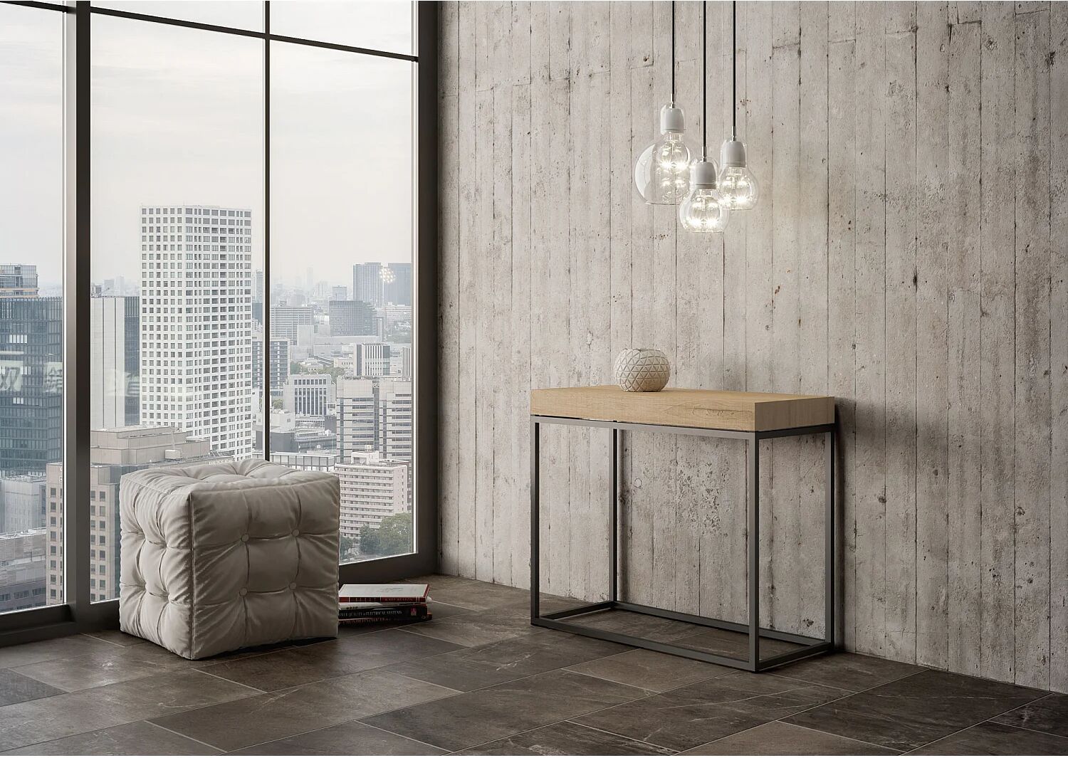 ITAMOBY Consola extensible 90x40/196 cm Nordica Small Roble Natural estructura Antracita