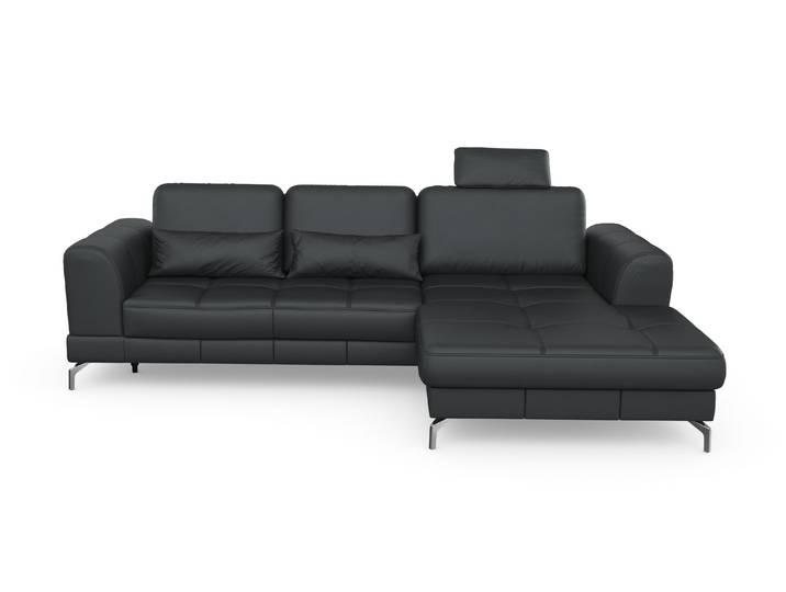 Ecksofa, Naturleder, Schwarz, 284×175 cm, Mega-Recamiere Rechts, Gepolstert, sit&more