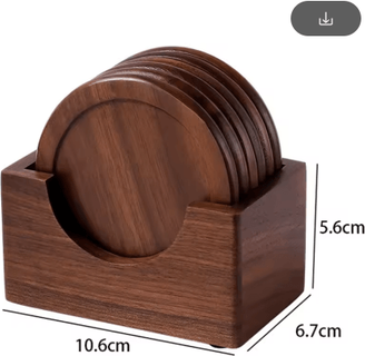 Inspire Picks 6 Piece Walnut Wood Coasters Set Round Japanese Style Insulated Drink Coasters walunt Wood 6pcs(set)