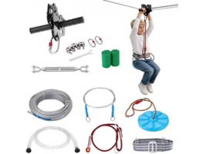 VEVOR Zipline Seilrutsche 48,77 m Seilbahn, Zip Line Kit bis 150 kg, Backyard Zip Line Kit mit verbessertem Federbremssystem, Seilbahn für Garten Außenbereich (Nur für Teenager. Nicht für Erwachsene.)