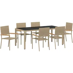 vidaXL 7-teiliges Gartenset Beige Poly-Rattan
