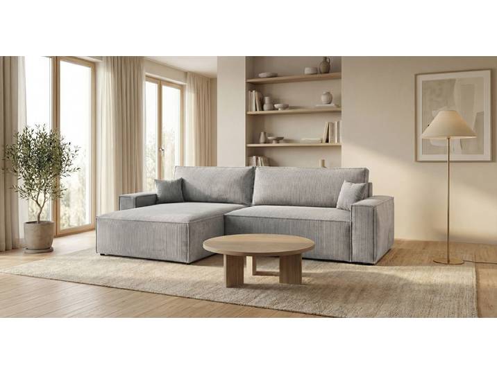 Designer Ecksofa Vienna mit Schlaf- und Klappfunktion in Cord - Cord - Schwarz - Links - Luxusbetten24