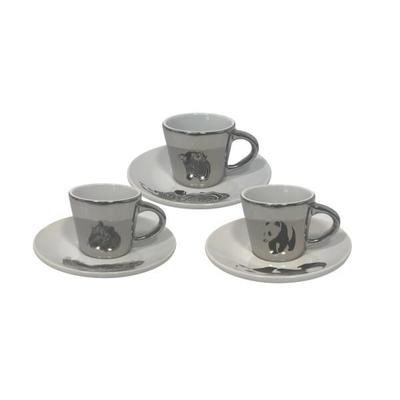 URBAN LIVING 3 Espressotassen Wild Life Silber - Spiegeleffekt - 3 verschiedene Designs